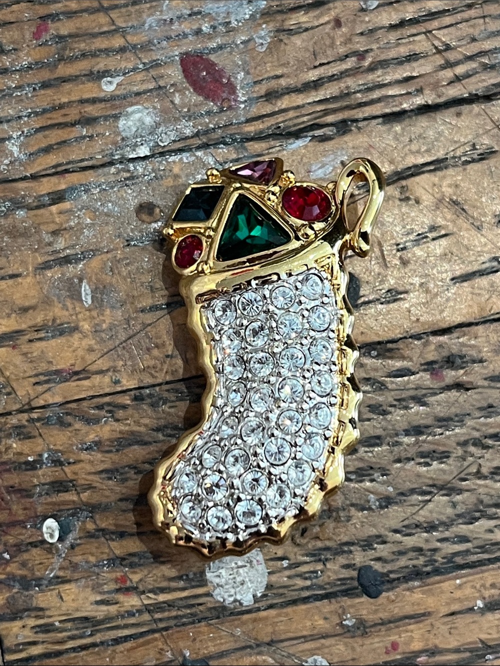 Swarovski Gold Crystal Christmas Stocking Charm with Red & Green Stones